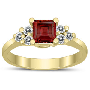 Princess Cut 5X5MM Garnet and Diamond Duchess Ring in 10K Yellow Gold- GRG59494GT