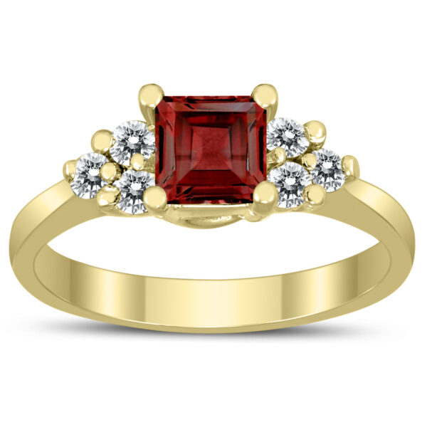 Princess Cut 5X5MM Garnet and Diamond Duchess Ring in 10K Yellow Gold- GRG59494GT