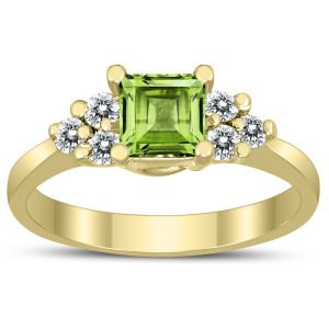 Princess Cut 5X5MM Peridot and Diamond Duchess Ring in 10K Yellow Gold- GRG59494PD