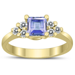 Princess Cut 5X5MM Tanzanite and Diamond Duchess Ring in 10K Yellow Gold- GRG59494TZ