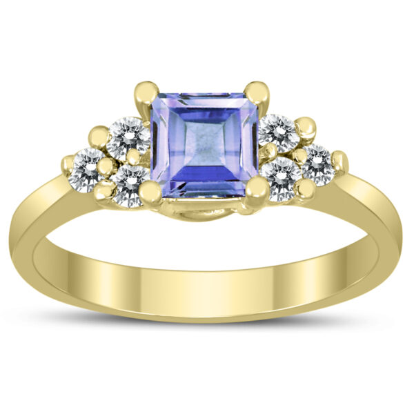 Princess Cut 5X5MM Tanzanite and Diamond Duchess Ring in 10K Yellow Gold- GRG59494TZ