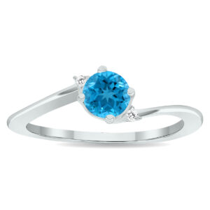 Women's Blue Topaz and Diamond Wave Ring in 10K White Gold- GRG61011BT