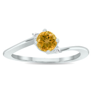 Women's Citrine and Diamond Wave Ring in 10K White Gold- GRG61011CT