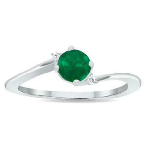 Women's Emerald and Diamond Wave Ring in 10K White Gold- GRG61011EM