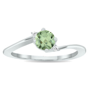 Women's Green Amethyst and Diamond Wave Ring in 10K White Gold- GRG61011GA