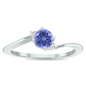 Women's Tanzanite and Diamond Wave Ring in 10K White Gold- GRG61011TZ
