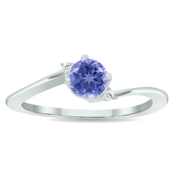Women's Tanzanite and Diamond Wave Ring in 10K White Gold- GRG61011TZ