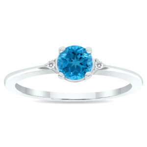 Women's Blue Topaz and Diamond Classic Ring in 10K White Gold- GRG61012BT