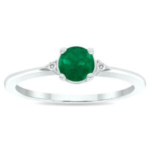 Women's Emerald and Diamond Classic Ring in 10K White Gold- GRG61012EM