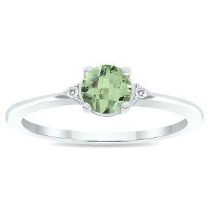 Women's Green Amethyst and Diamond Classic Ring in 10K White Gold- GRG61012GA