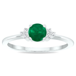 Women's Emerald and Diamond Half Moon Ring in 10K White Gold- GRG61013EM