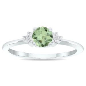 Women's Green Amethyst and Diamond Half Moon Ring in 10K White Gold- GRG61013GA