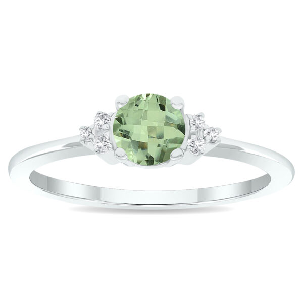 Women's Green Amethyst and Diamond Half Moon Ring in 10K White Gold- GRG61013GA