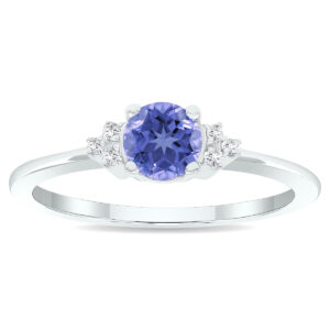 Women's Tanzanite and Diamond Half Moon Ring in 10K White Gold- GRG61013TZ