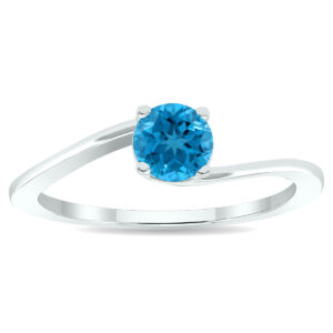 Women's Solitaire Blue Topaz Wave Ring in 10K White Gold- GRG61014BT