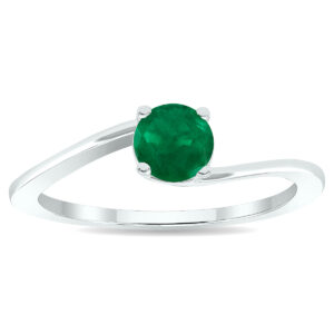 Women's Solitaire Emerald Wave Ring in 10K White Gold- GRG61014EM