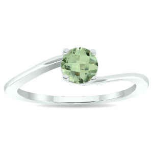 Women's Solitaire Green Amethyst Wave Ring in 10K White Gold- GRG61014GA