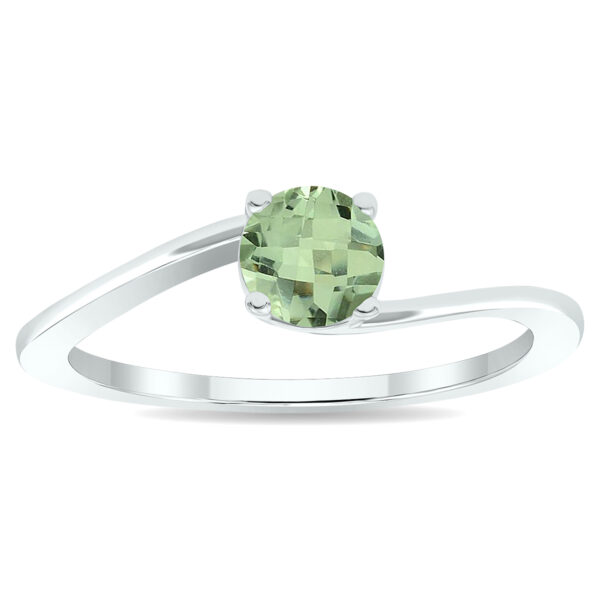 Women's Solitaire Green Amethyst Wave Ring in 10K White Gold- GRG61014GA