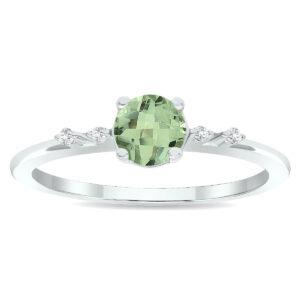 Women's Green Amethyst and Diamond Sparkle Ring in 10K White Gold- GRG61016GA