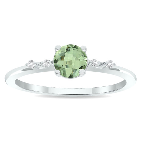 Women's Green Amethyst and Diamond Sparkle Ring in 10K White Gold- GRG61016GA