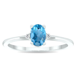 Women's Blue Topaz and Diamond Classic Ring in 10K White Gold- GRG61017BT
