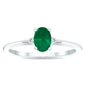 Women's Emerald and Diamond Classic Ring in 10K White Gold- GRG61017EM