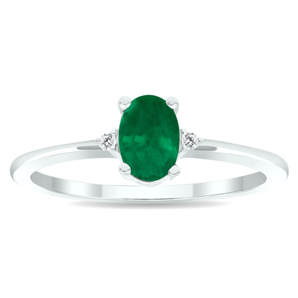 Women's Emerald and Diamond Classic Ring in 10K White Gold- GRG61017EM