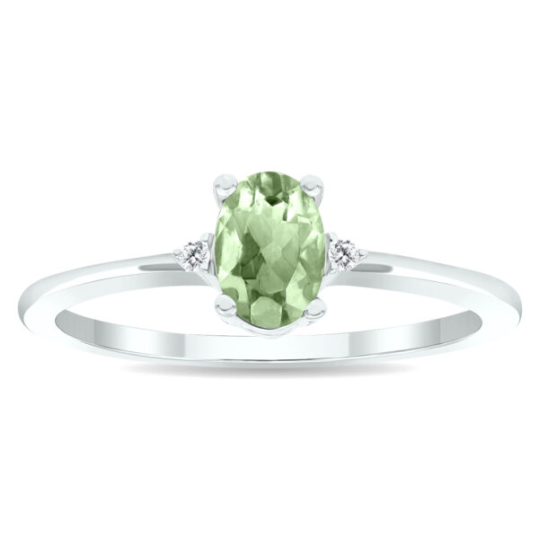 Women's Green Amethyst and Diamond Classic Ring in 10K White Gold- GRG61017GA