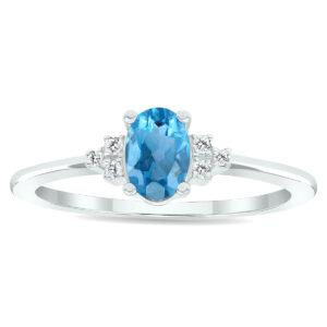 Women's Blue Topaz and Diamond Half Moon Ring in 10K White Gold- GRG61018BT