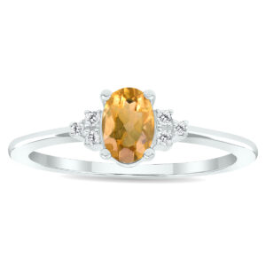 Women's Citrine and Diamond Half Moon Ring in 10K White Gold- GRG61018CT