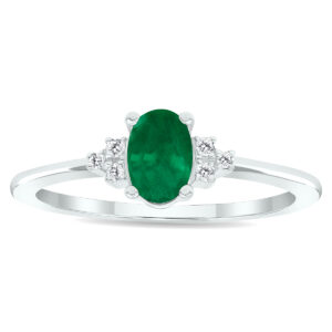 Women's Emerald and Diamond Half Moon Ring in 10K White Gold- GRG61018EM