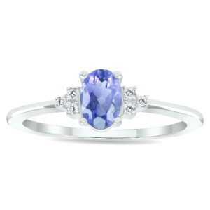 Women's Tanzanite and Diamond Half Moon Ring in 10K White Gold- GRG61018TZ