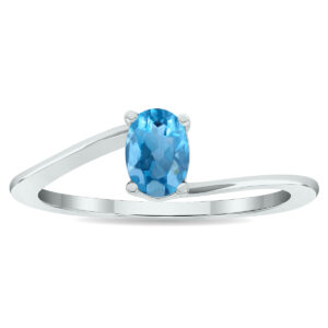 Women's Solitaire Blue Topaz Wave Ring in 10K White Gold- GRG61019BT