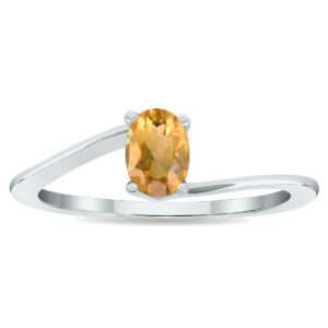 Women's Solitaire Citrine Wave Ring in 10K White Gold- GRG61019CT