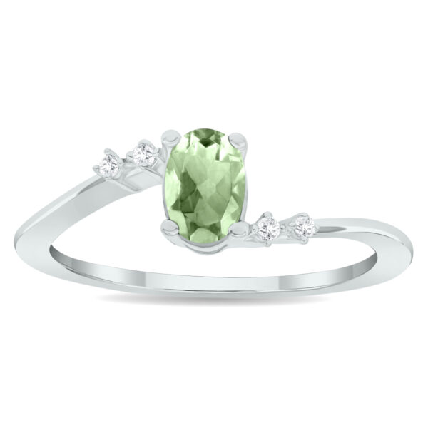 Women's Green Amethyst and Diamond Tierra Ring in 10K White Gold- GRG61020GA