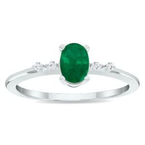 Women's Emerald and Diamond Sparkle Ring in 10K White Gold- GRG61021EM