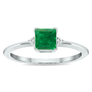 Women's Princess Cut Emerald and Diamond Classic Ring in 10K White Gold- GRG61022EM