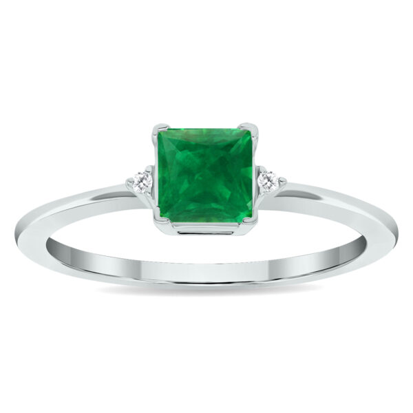 Women's Princess Cut Emerald and Diamond Classic Ring in 10K White Gold- GRG61022EM