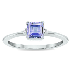 Women's Princess Cut Tanzanite and Diamond Classic Ring in 10K White Gold- GRG61022TZ