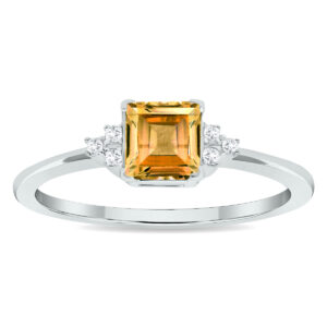 Women's Princess Cut Citrine and Diamond Half Moon Ring in 10K White Gold- GRG61023CT