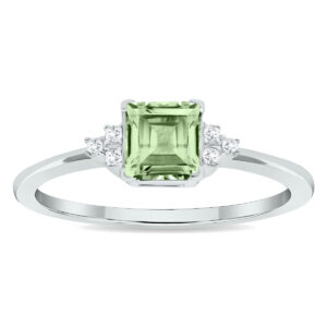 Women's Princess Cut Green Amethyst and Diamond Half Moon Ring in 10K White Gold- GRG61023GA