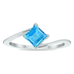 Women's Solitaire Blue Topaz Wave Ring in 10K White Gold- GRG61024BT