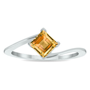 Women's Solitaire Citrine Wave Ring in 10K White Gold- GRG61024CT