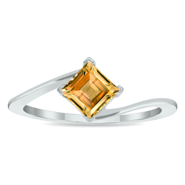 Women's Solitaire Citrine Wave Ring in 10K White Gold- GRG61024CT