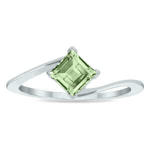 Women's Solitaire Green Amethyst Wave Ring in 10K White Gold- GRG61024GA