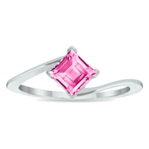 Women's Solitaire Pink Topaz Wave Ring in 10K White Gold- GRG61024PZ