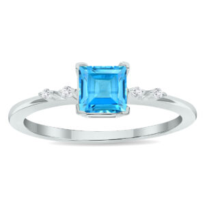 Women's Blue Topaz and Diamond Sparkle Ring in 10K White Gold- GRG61025BT