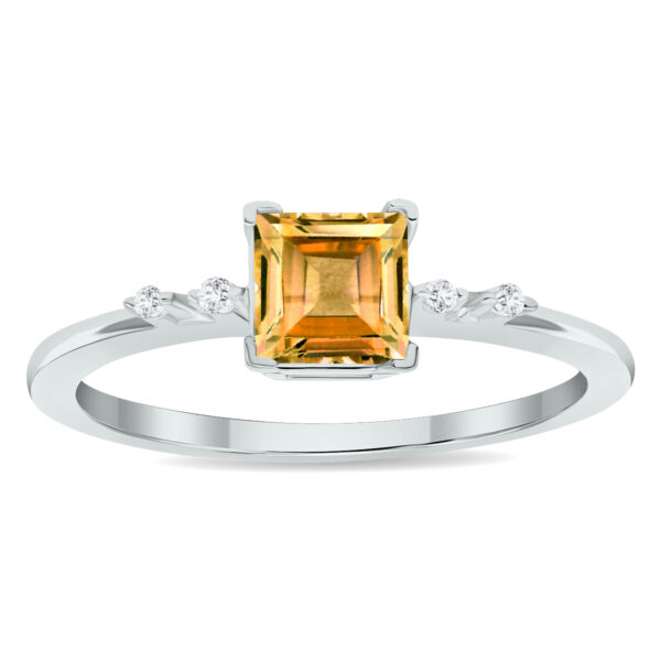 Women's Citrine and Diamond Sparkle Ring in 10K White Gold- GRG61025CT