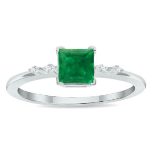 Women's Emerald and Diamond Sparkle Ring in 10K White Gold- GRG61025EM
