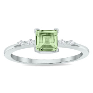 Women's Green Amethyst and Diamond Sparkle Ring in 10K White Gold- GRG61025GA